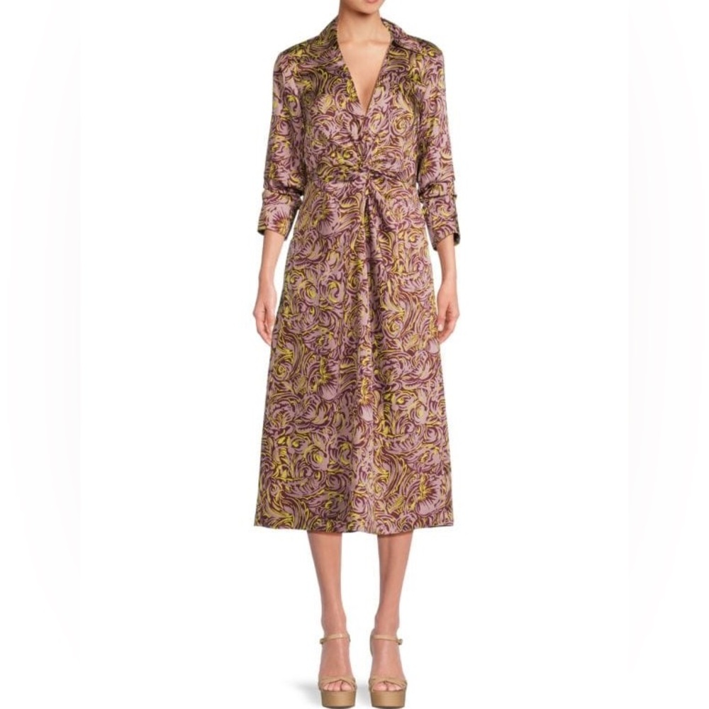 Cinq A Sept Women's Purple Dayna Rose Print Chiffon Midi Dress Size 0